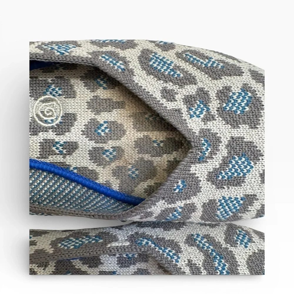Rothy’s retired gray spotted Leopard Print the square shoes gray Blue 8.5